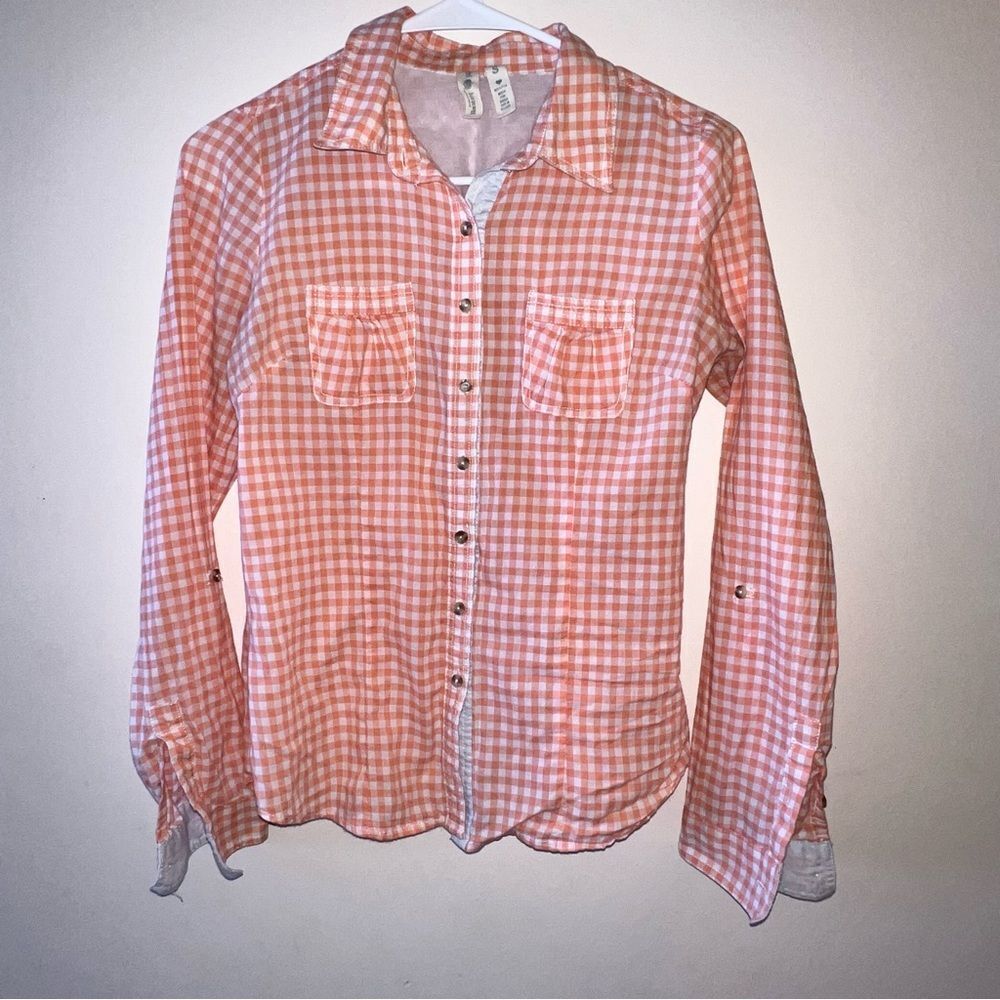 Girl Crazy by Krazy Kat ~ Orange Checkered Button Down ~ Women’s Medium
